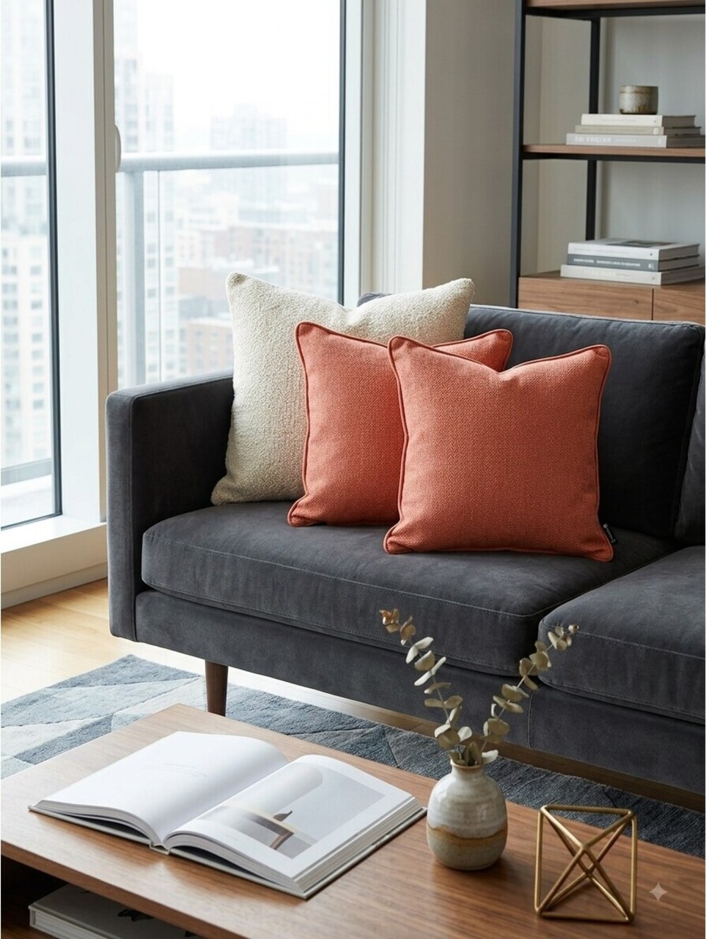 Newport Set of 2 Luxury Throw Pillows – 18.5" x 18.5" Down-Filled (Rust Colored)